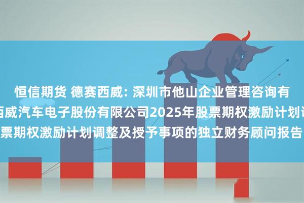 恒信期货 德赛西威: 深圳市他山企业管理咨询有限公司关于惠州市德赛西威汽车电子股份有限公司2025年股票期权激励计划调整及授予事项的独立财务顾问报告内容摘要