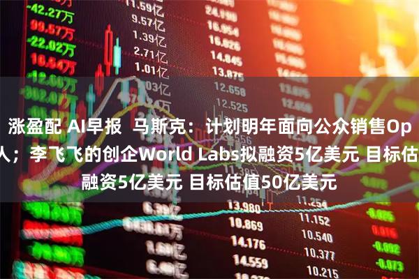涨盈配 AI早报  马斯克：计划明年面向公众销售Optimus机器人；李飞飞的创企World Labs拟融资5亿美元 目标估值50亿美元